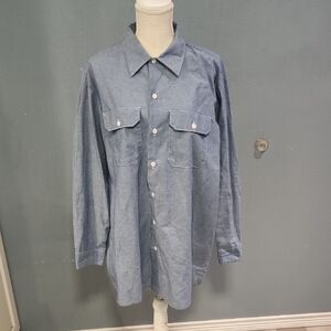 Dickies Vintage 90's Denim Chambray Long Sleeve ButtonDown Shirt USA Made Cotton